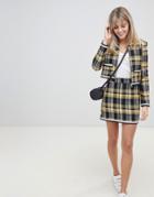 Asos Design Yellow Check Boucle Mini Skirt With Chain Detail - Multi