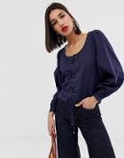 Vero Moda Square Neck Volume Sleeve Blouse - Navy