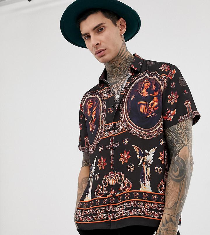 Heart & Dagger Printed Shirt With Baroque Print In Black - Black
