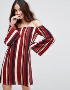 Ax Paris Off Shoulder Bell Sleeve Striped Dress - Multi