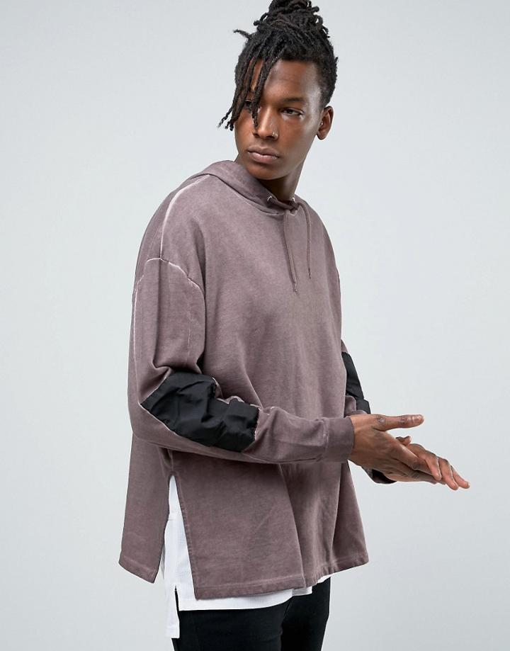 Asos Oversized Hoodie With Woven Sleeve Panels & Side Splits - Purple