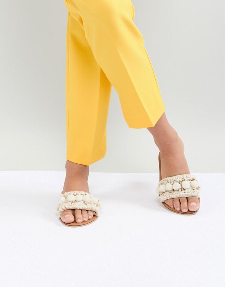 Accessorize Penelope Cream Pom Pom Slides - Cream
