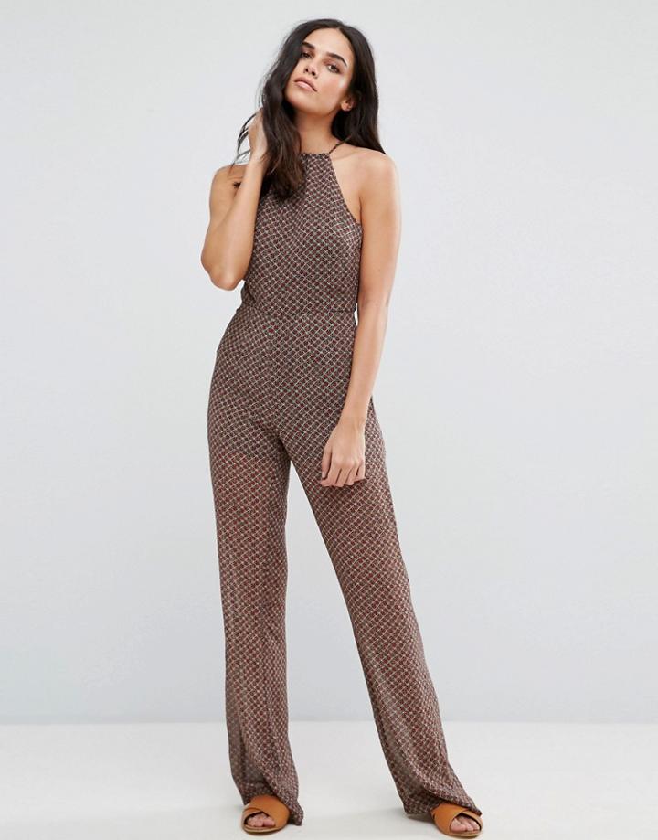 Goldie Captivate Mix Vintage Printed Jumpsuit With Key Hole Back - Multi