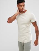 Asos Longline Extreme Muscle Rib T-shirt With Curved Hem And Rose Gold Side Zips - Beige