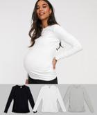 Asos Design Maternity Ultimate Crew Neck Long Sleeve T-shirt 3 Pack Save-multi