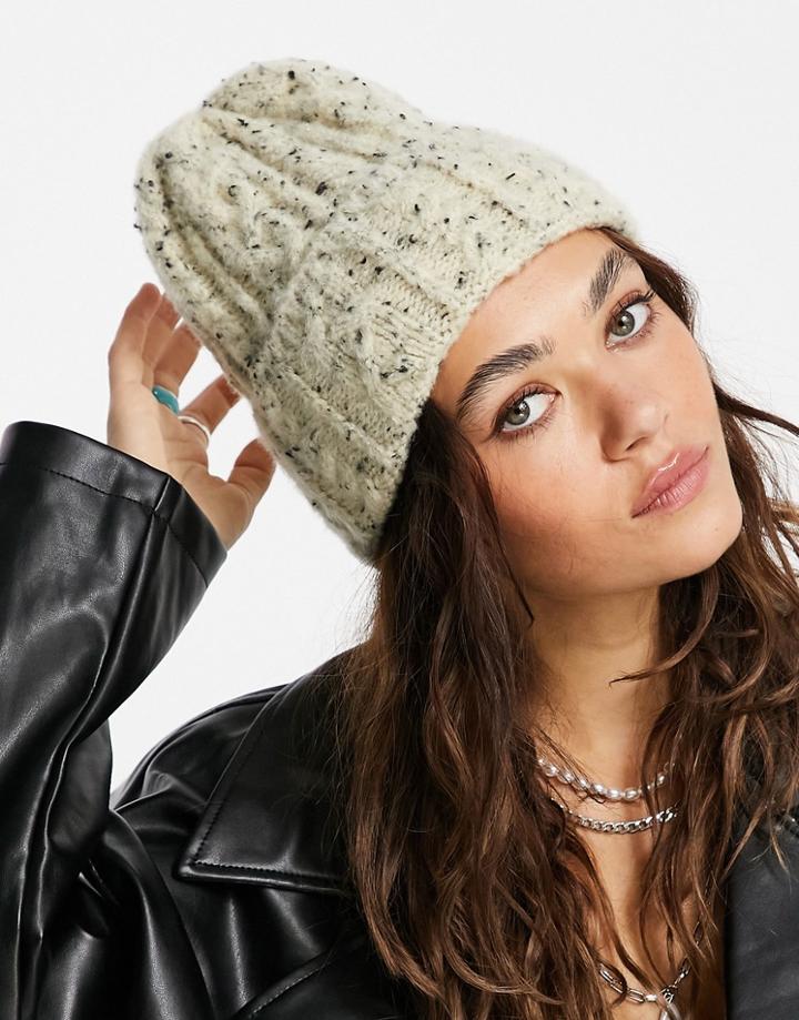 Topshop Neppy Cable Knit Beanie In Cream-white