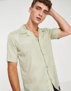 Bolongaro Trevor Crepe Slim Fit Revere Collar Short Sleeve Shirt In Sage-brown