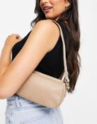 Asos Design Leather 90s Shoulder Bag In Beige-neutral