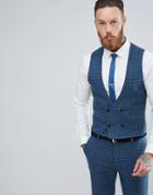 Asos Skinny Suit Vest In Blue Gradient Wool Blend Check - Blue