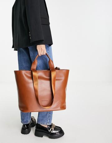 Smith & Canova Leather Tote Bag With Strap In Tan-brown