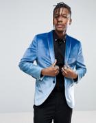 Noose & Monkey Super Skinny Fade Out Velvet Blazer - Blue