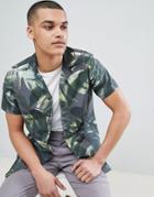 Selected Homme+ Shirt With All Over Print And Revere Collar - Green