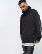 Asos Oversized Funnel Neck Hoodie With Double Layer & Side Zips - Blac
