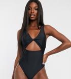Asos Design Tall Twist Front Cut Out Swimsuit In Black - Black