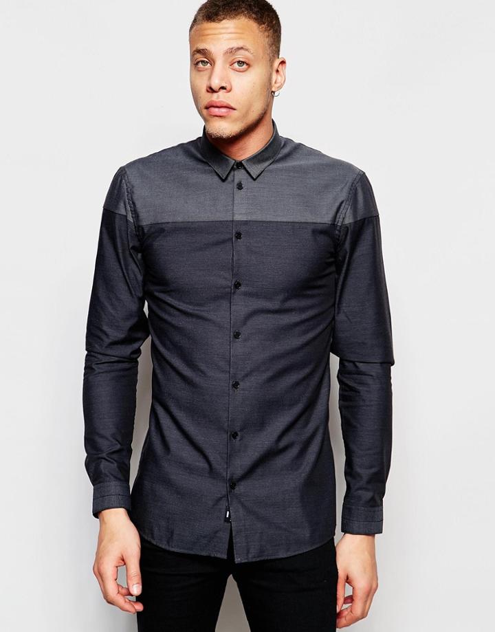 Minimum Contrast Panel Shirt - Gray