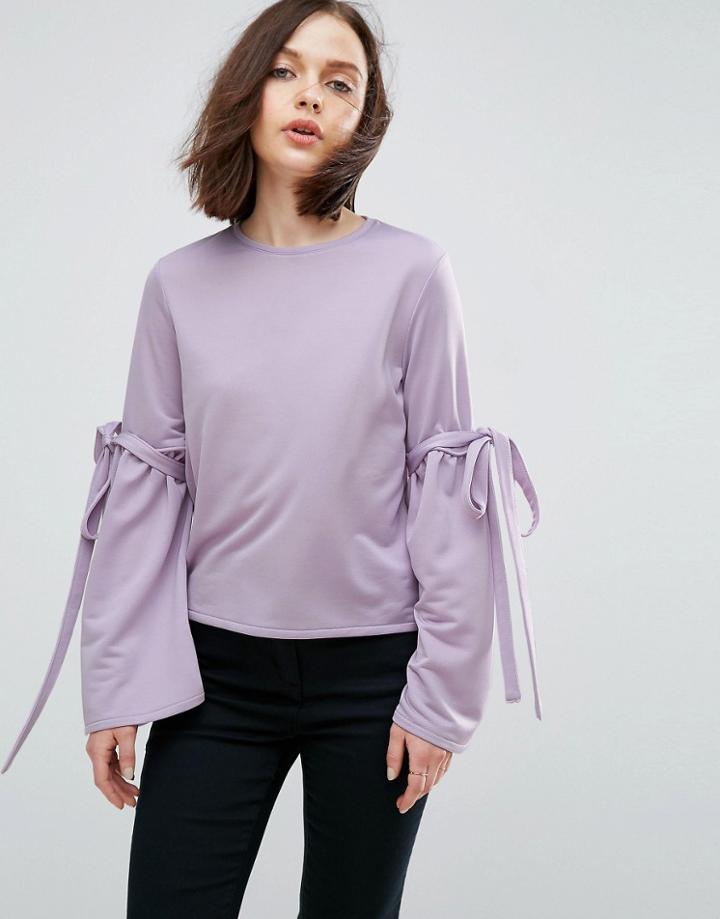 Asos Top With Tie Sleeve Detail - Purple