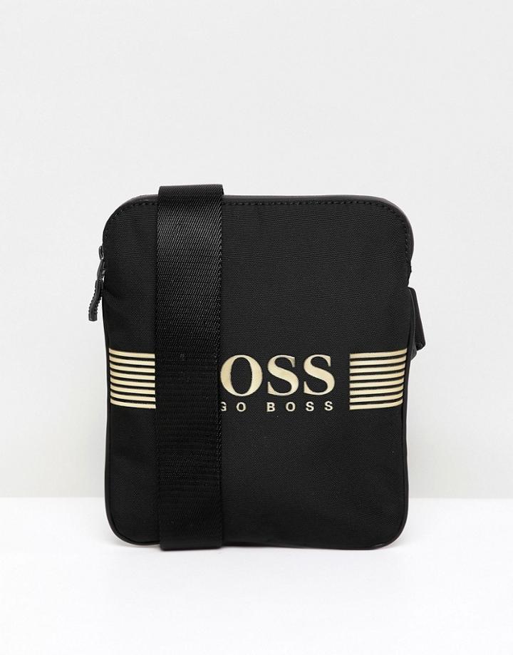 Boss Pixel Flight Bag Nylon Gold Logo In Black - Black