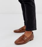 Asos Design Wide Fit Membership Loafer Flat Shoes In Tan Croc