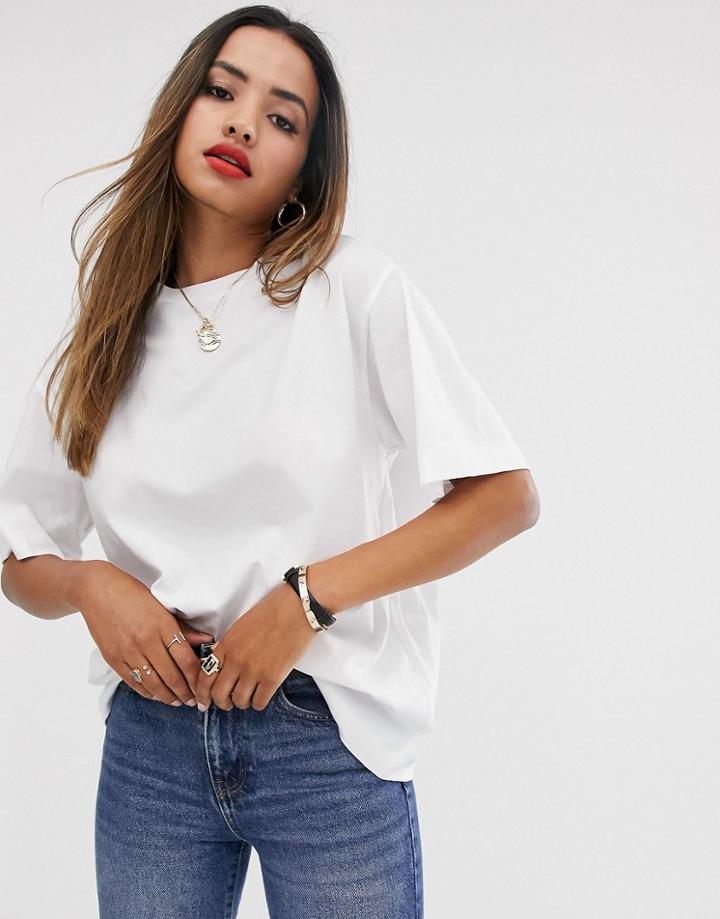 Mango Oversized Crew Neck Tee In White - White