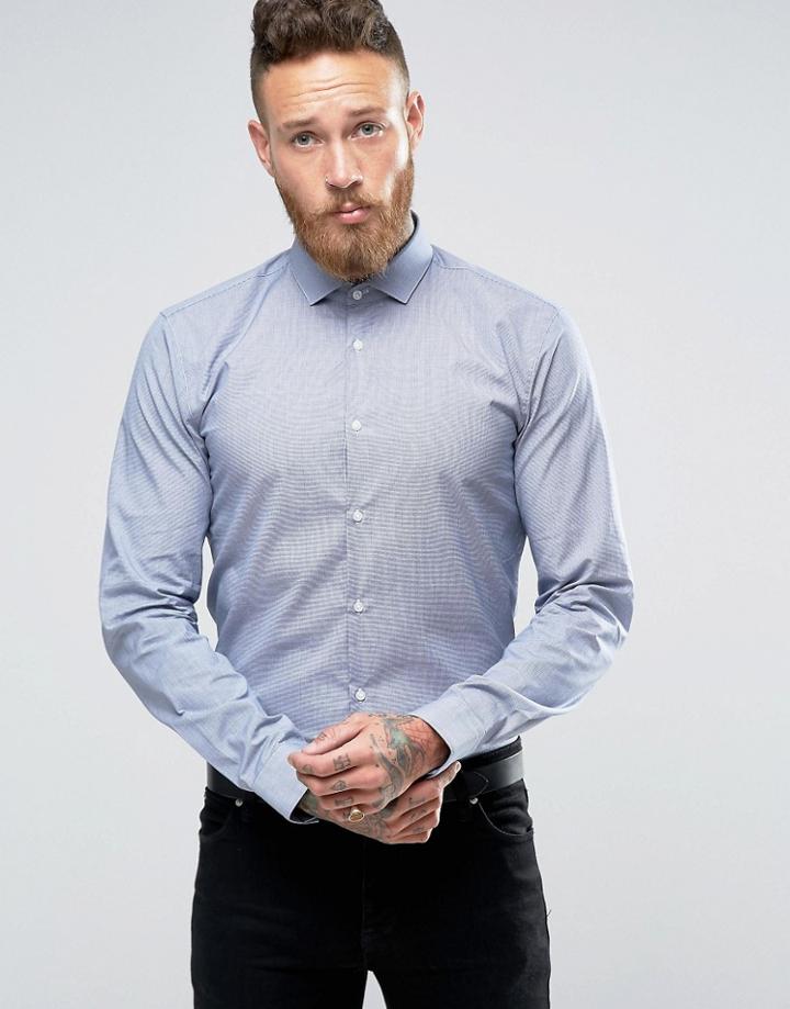 Hugo By Hugo Boss Smart Shirt In Black Stretch Slim Fit Micro Houndstooth - Black
