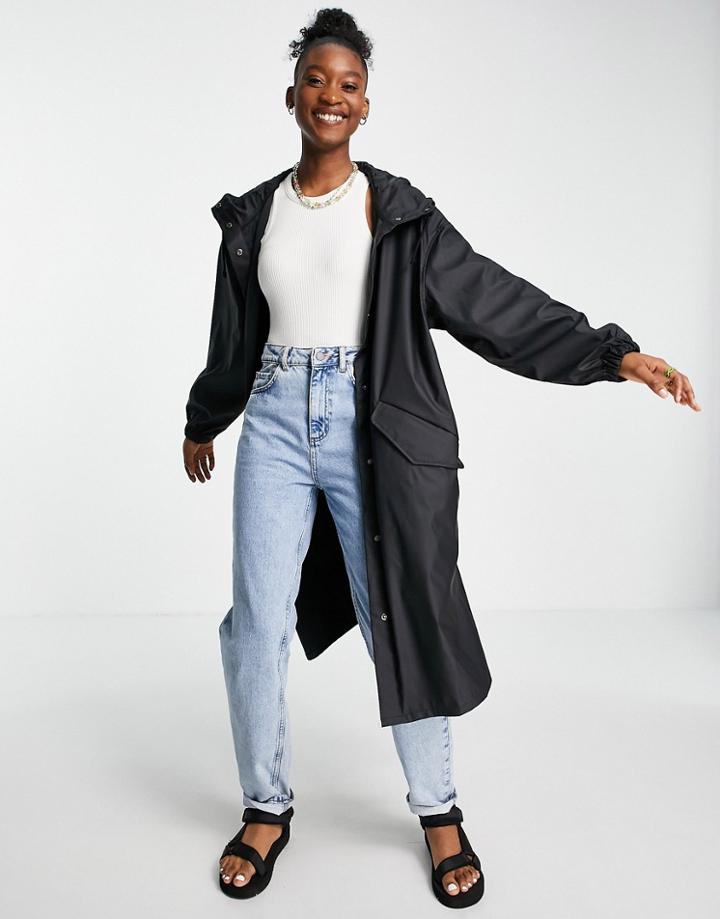 Asos Design Rubberized Midi Rain Coat In Black