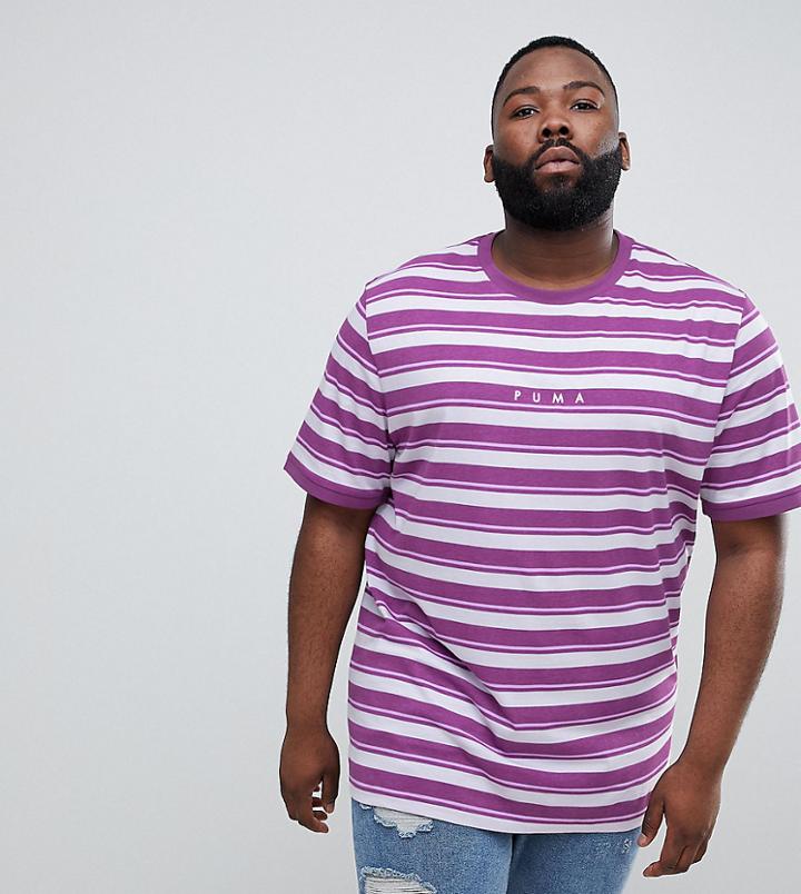 Puma Plus Retro Striped T-shirt In Purple Exclusive To Asos - Purple