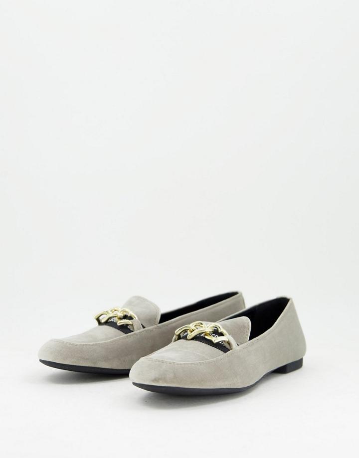 Love Moschino Embellished Loafers In Velvet Pearl-neutral