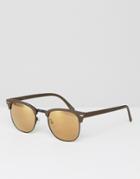 Asos Retro Sunglasses In Khaki And Black With Mirrored Lens - Green