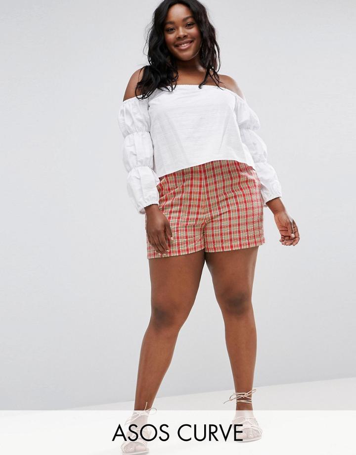 Asos Curve High Waist Checked Shorts - Multi