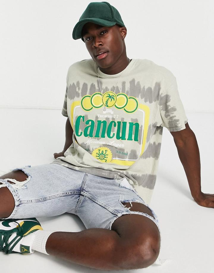 Topman Oversized Fit Tie Dye Stripe T-shirt With Cancun Print-multi
