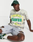 Topman Oversized Fit Tie Dye Stripe T-shirt With Cancun Print-multi
