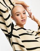Pull & Bear Round Neck Striped Sweater In Beige-neutral