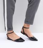 Lost Ink Wide Fit Black Ankle Strap Flat Shoes - Black