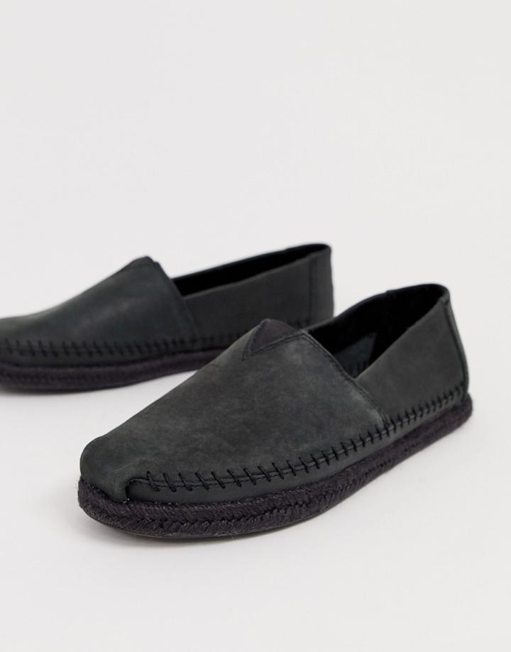 Toms Espadrilles In Black Leather - Black