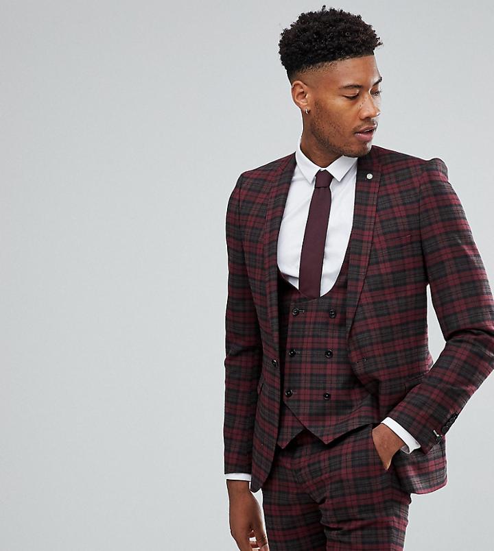 Noose & Monkey Tall Super Skinny Suit Jacket In Plaid Check - Red