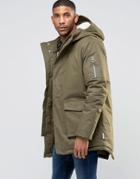 Bellfield Fleece Lined Parka With Fish Tail - Green