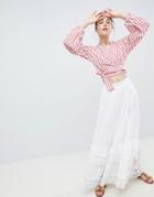 Asos Design Prairie Maxi Skirt With Lace Hem - White