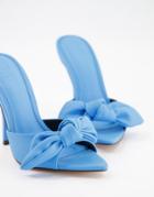Asos Design Nester Bow Mules Sandals On Pointed Insole In Cyan Blue-black