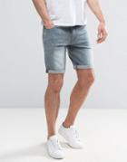 Asos Denim Shorts In Skinny With Abrasions Gray - Gray