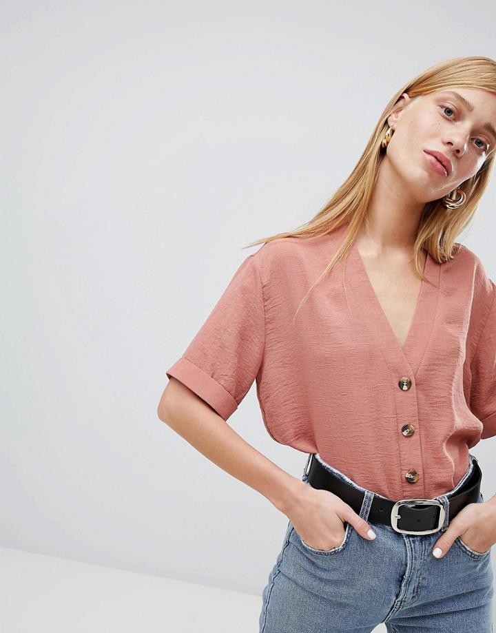 New Look Button Through Boxy Shirt - Pink