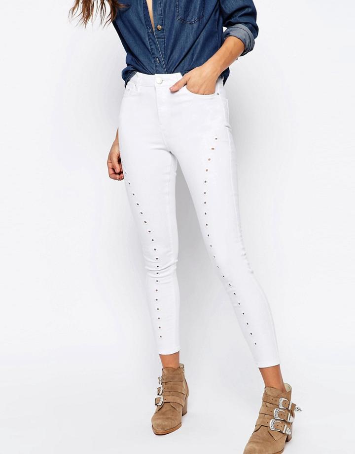 Asos Ridley Skinny Jeans In White With Cutwork Detail - White
