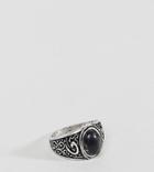 Asos Plus Embellished Chunky Ring With Black Look Stone - Silver