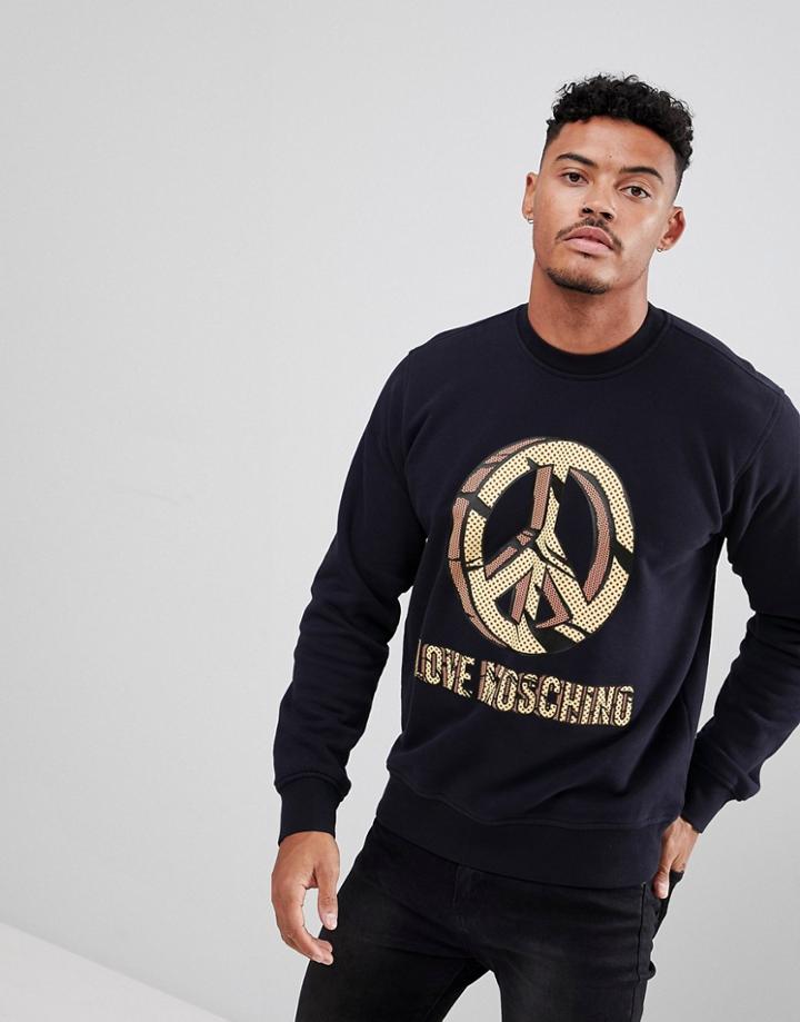 Love Moschino Sweatshirt In Navy With Peace Logo - Navy