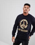 Love Moschino Sweatshirt In Navy With Peace Logo - Navy