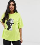 Asos Design Curve T-shirt In Neon With Statue Motif - Green