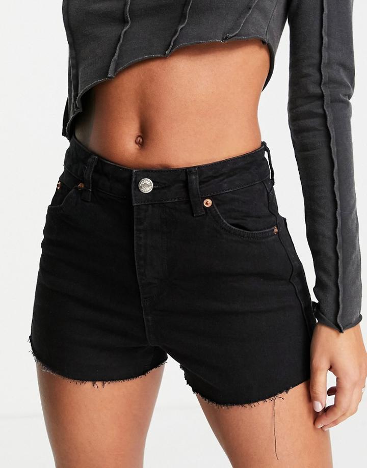 Topshop Mom Denim Short In Washed Black