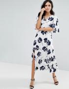 Liquorish Midi Dress With Large Floral Print - White