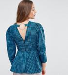 Asos Tall Exclusive Check Blouse With Peplum Detail - Multi
