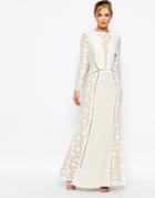 Jarlo Long Sleeved V Neck Maxi Dress With Details - Cream