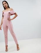 Lipsy Sweetheart Bandeau Jumpsuit With Tie Waist In Nude - Pink